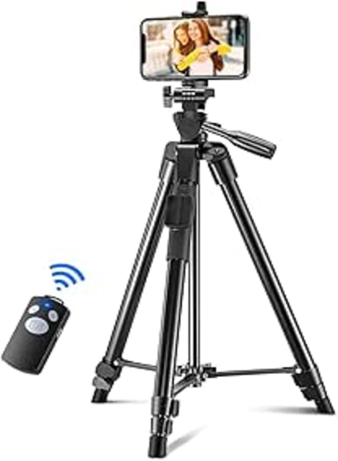 Babacom Phone Tripod, 126cm Extendable Camera Tripod Stand for Video Recording, Tripod with Bluetooth Remote Compatible with iPhone 12 Pro/12 Mini/11 Pro/11/XS Max/XS, Galaxy S20/S10/S9, Camera, GoPro